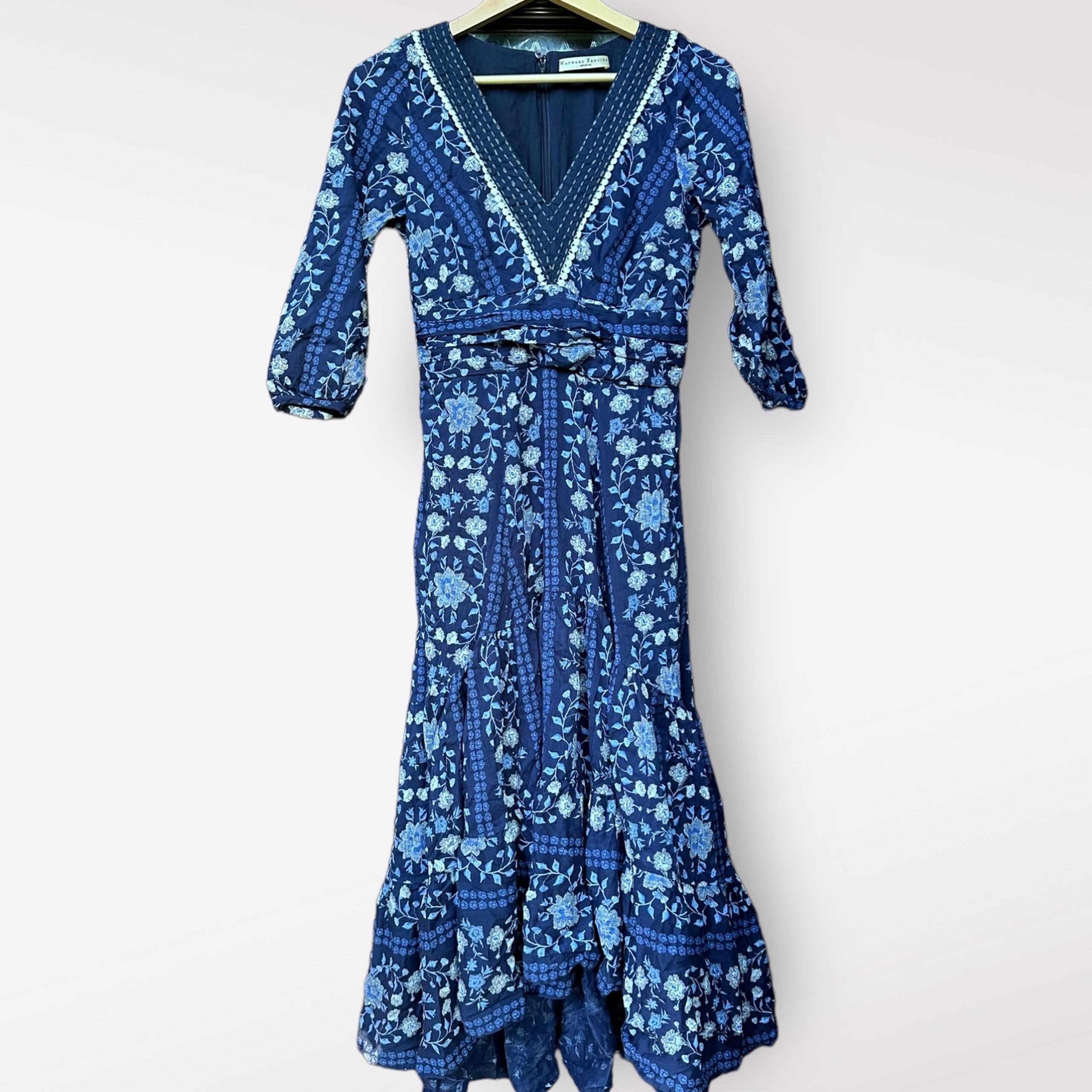 Wayward Fancies eShakti Dress Women's Medium 8 Blue Boho Lagenlook Floral Lace