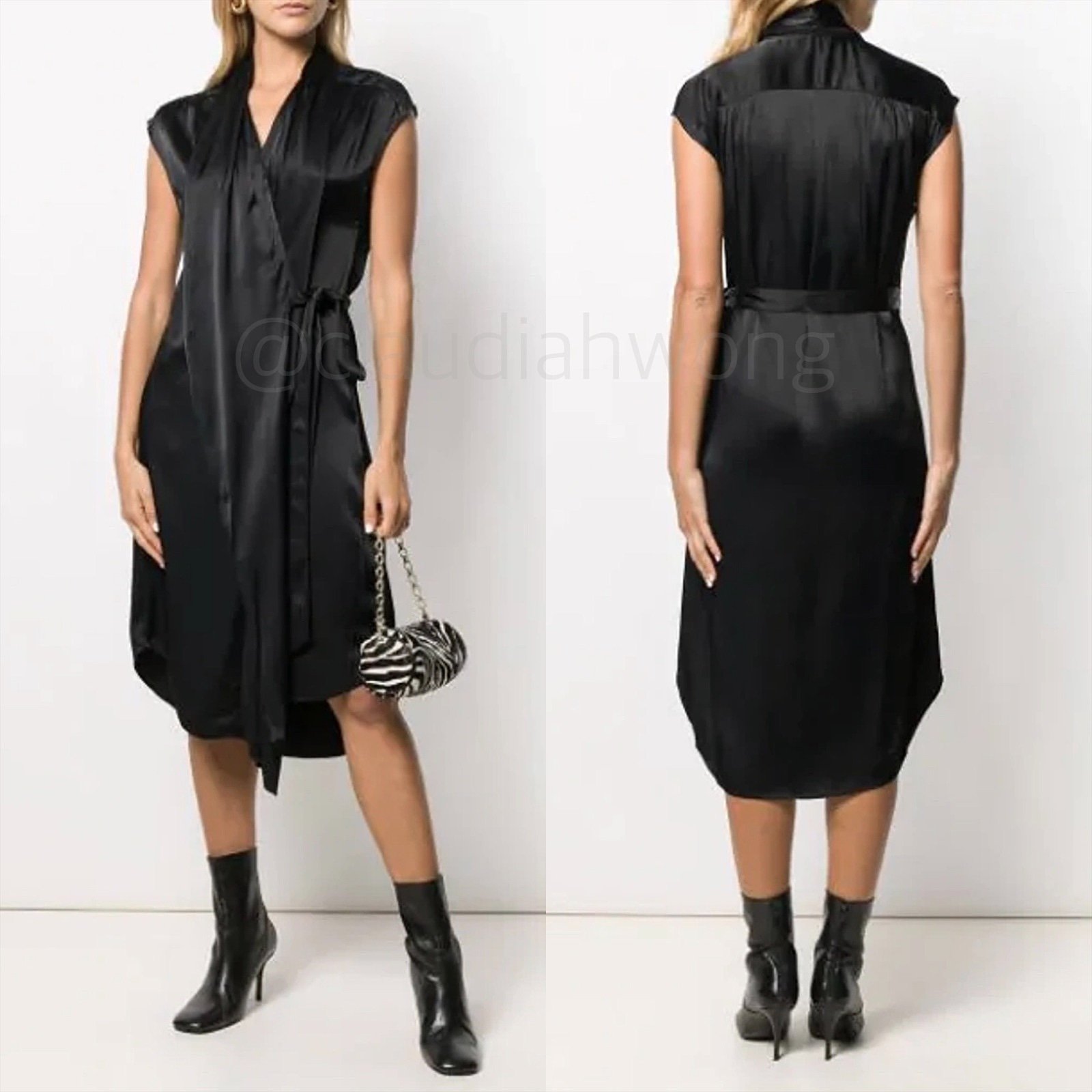 FRAME DENIM Ibiza Satin Wrap Dress in Black