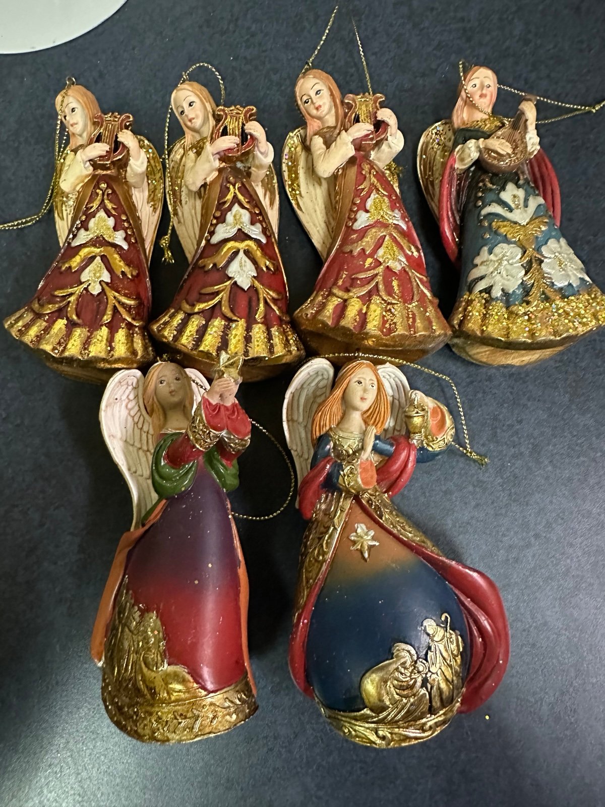 Six Vintage Christmas Angel Ornaments Harps Candles 1960’s