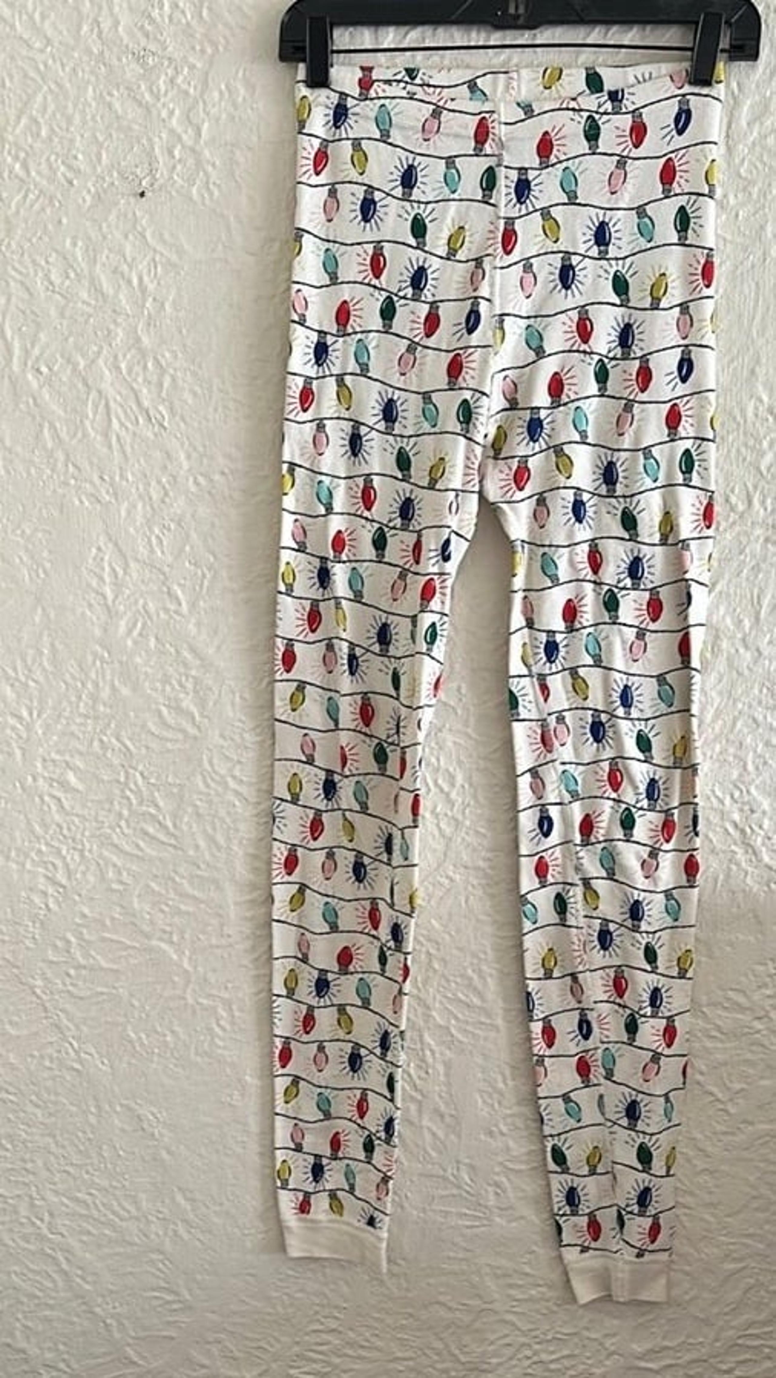 Hanna Andersson Cream Christmas String Lights Pajama Pants Bottoms Kids 14 Blue