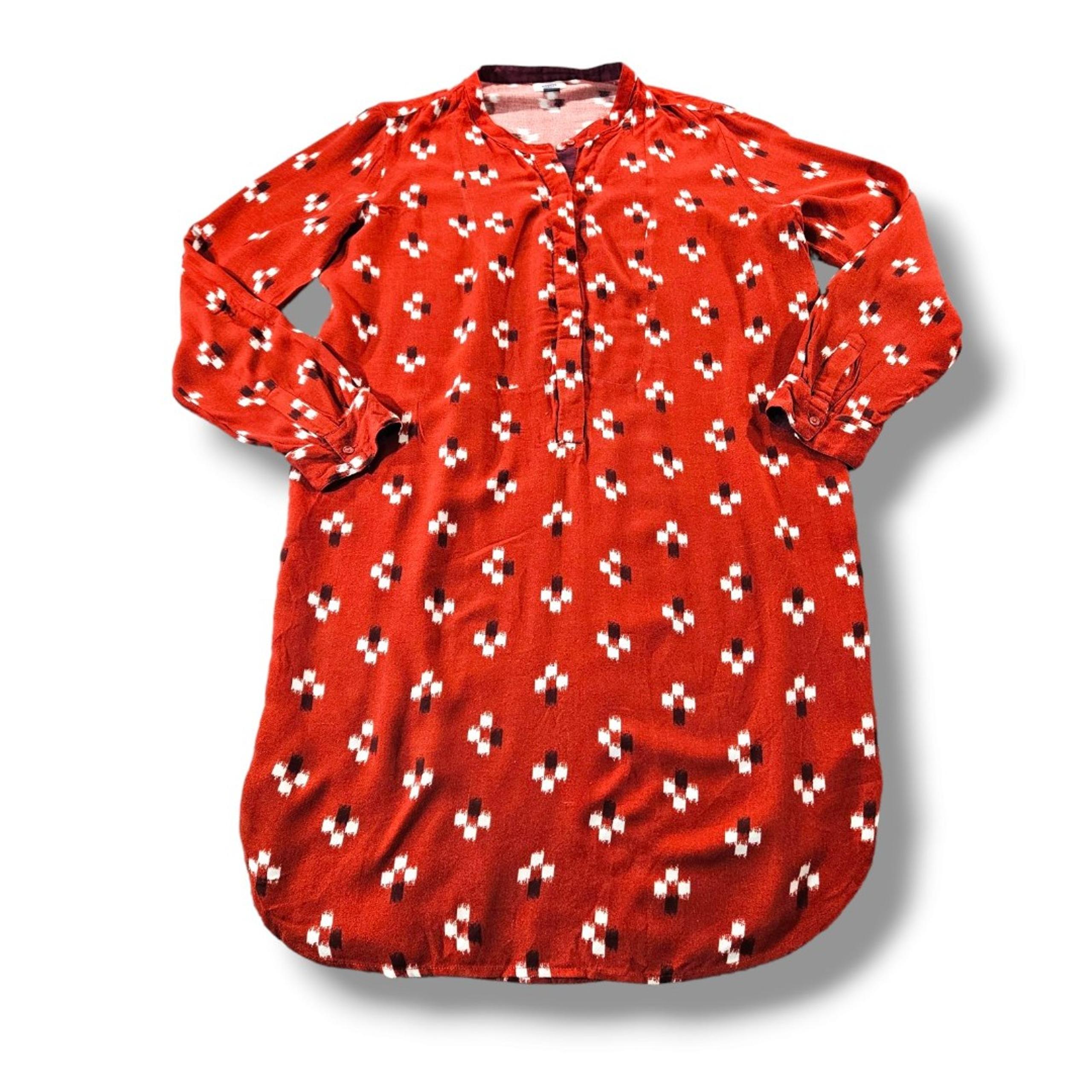 Old Navy Dress Size Medium Red Geometric V Neck High Low Back Shirt Dress Casual