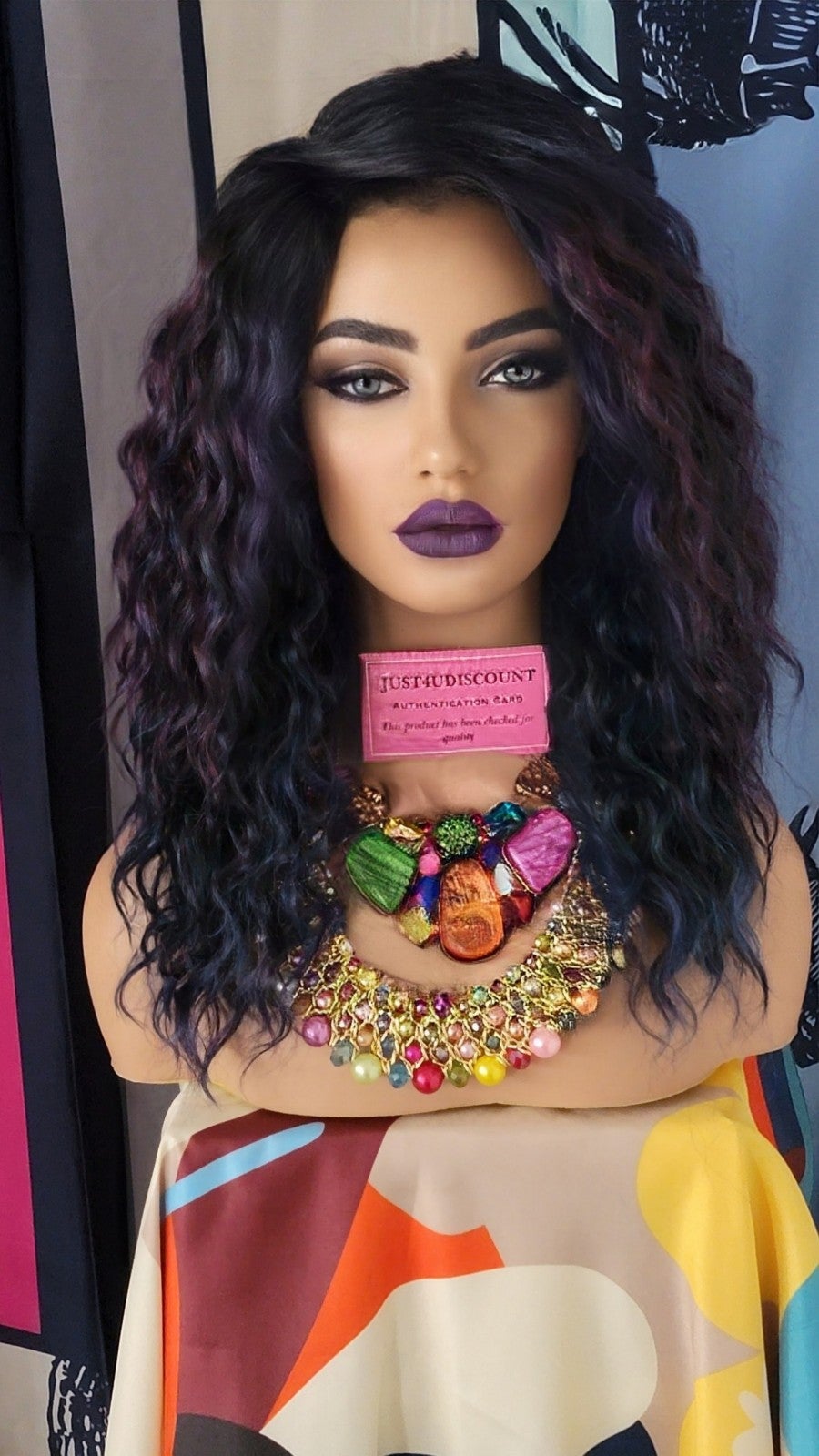 Celebrity wowfactor sexy purple plum black Hawaiian wavy adjustable wig