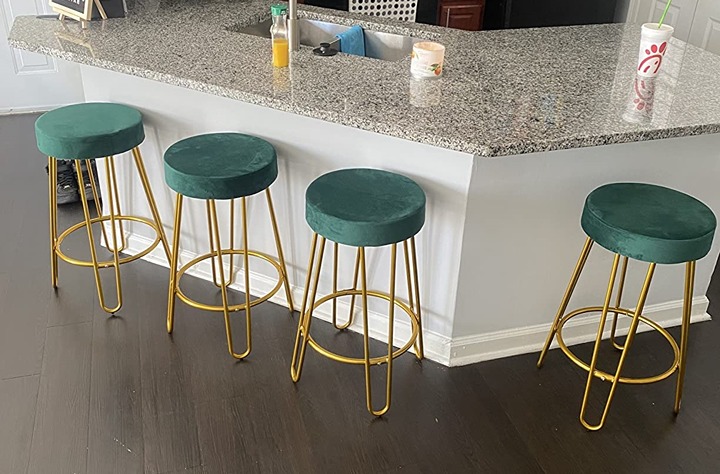 NEW Set of 4 Barstools with Upholstered Velvet Round Backless Seat and Hairpin