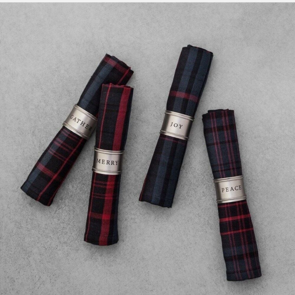 Hearth & Hand with Magnolia Pewter Holiday Christmas Napkin Rings Set of 4 NWT