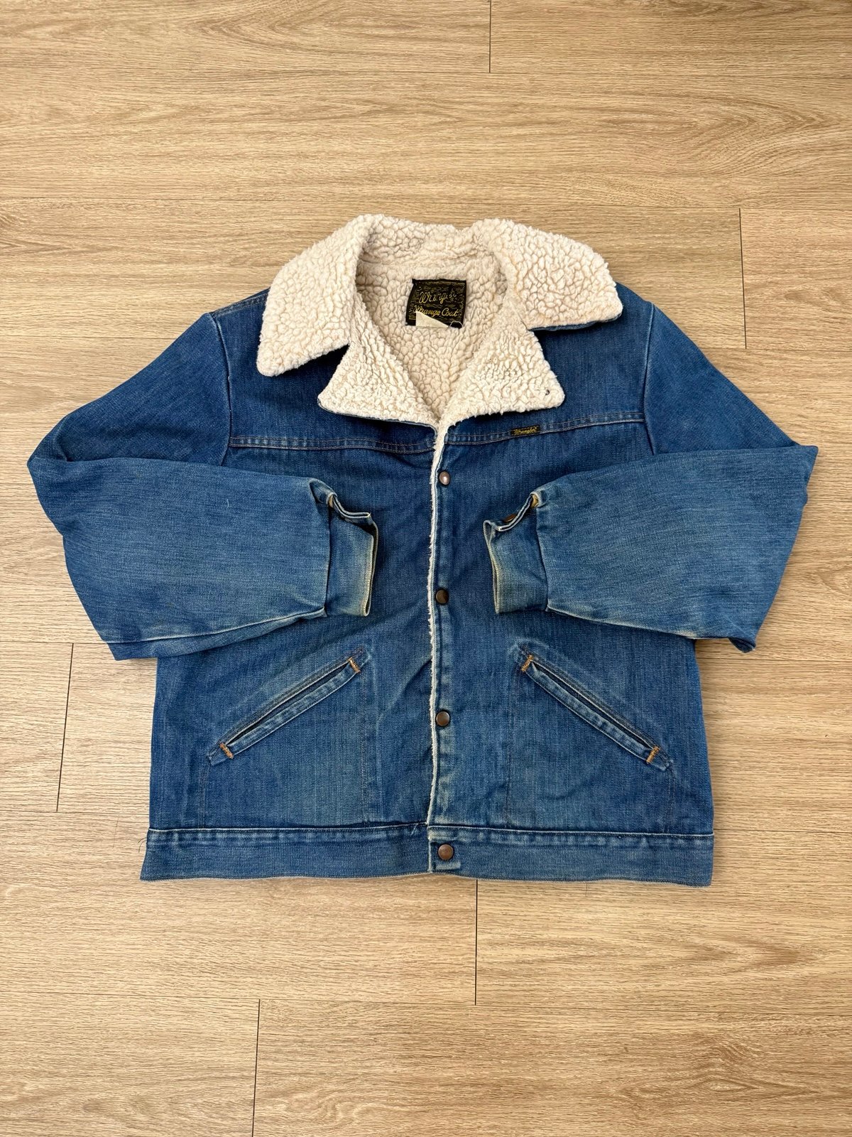 Vintage 70s Wrangler Wrange Coat Sherpa Lined Denim Jacket Made In USA Size L