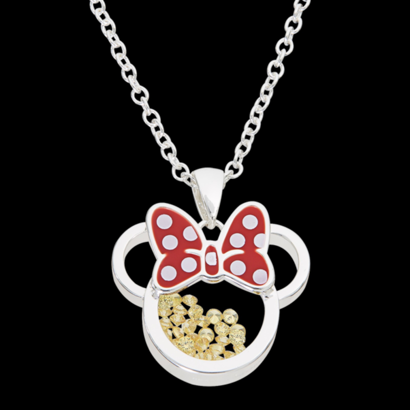 Minnie Mouse November Birthstone Silver Plated Shaker Pendant Necklace, 18+2 Ext