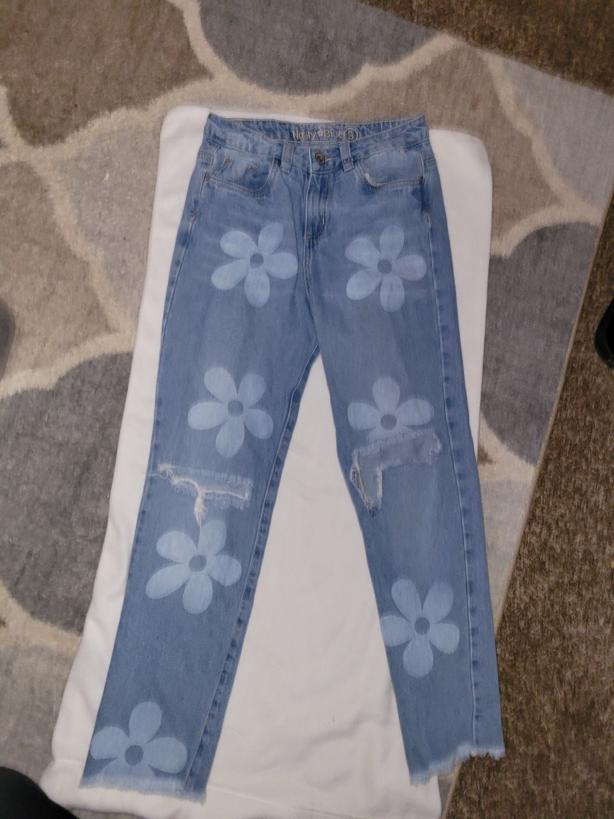 Nauty Blue Girls Floral Daisy Pattern Denim Jeans Size Small