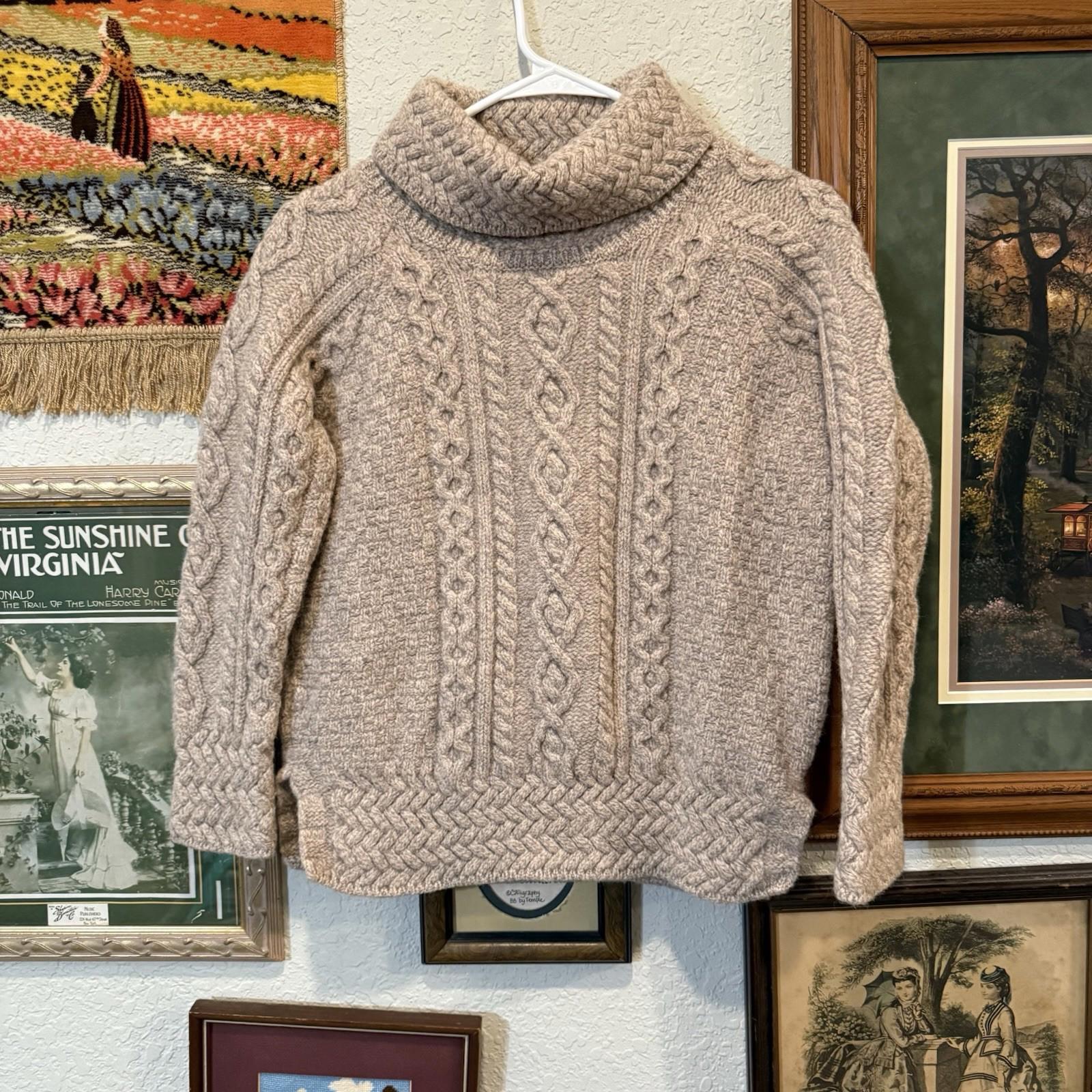 Vintage Aran Irish Merino Wool Cowl Neck Tunic Sweater Size Medium