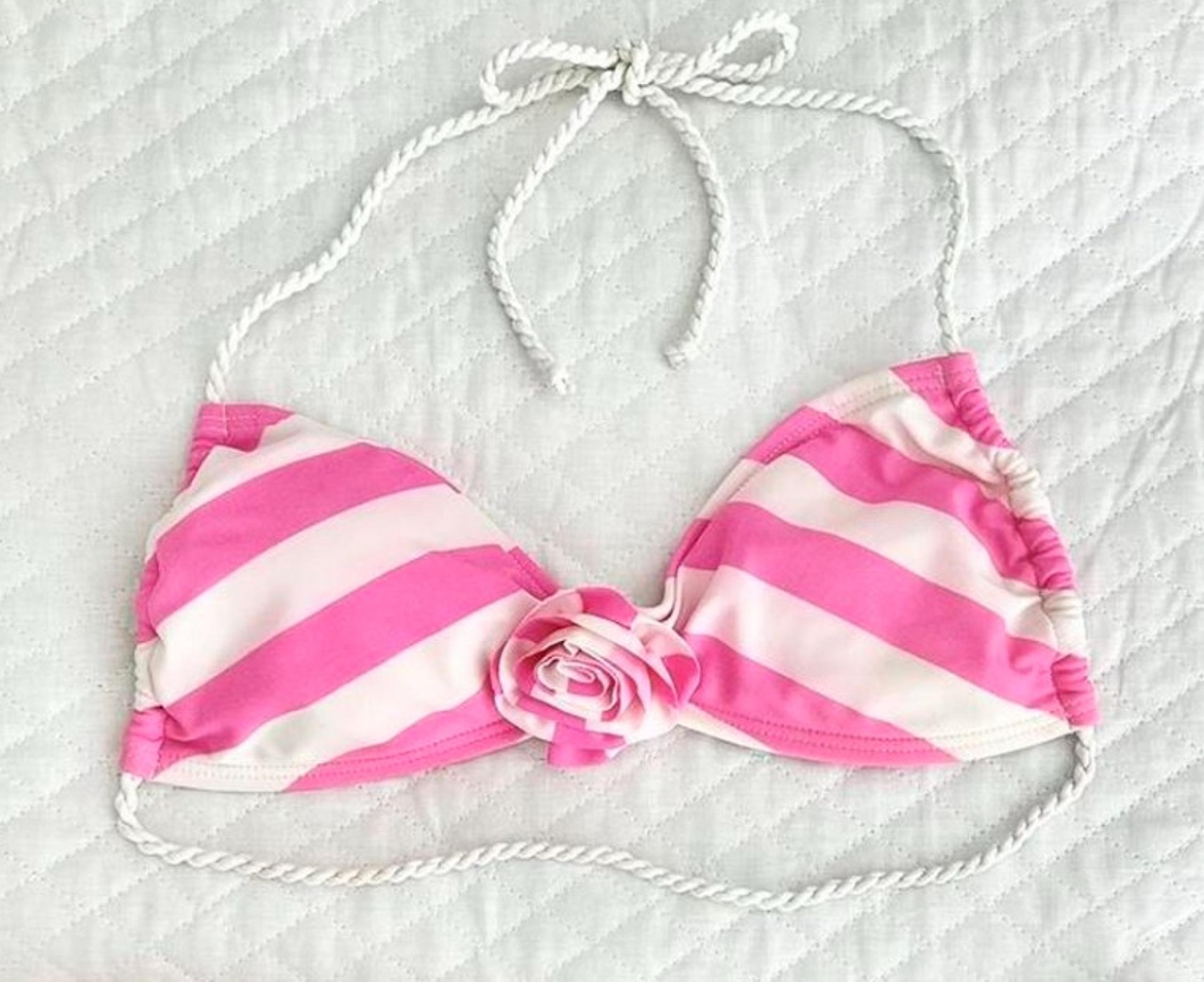 Pink and White Striped Shoujo Bikini Top