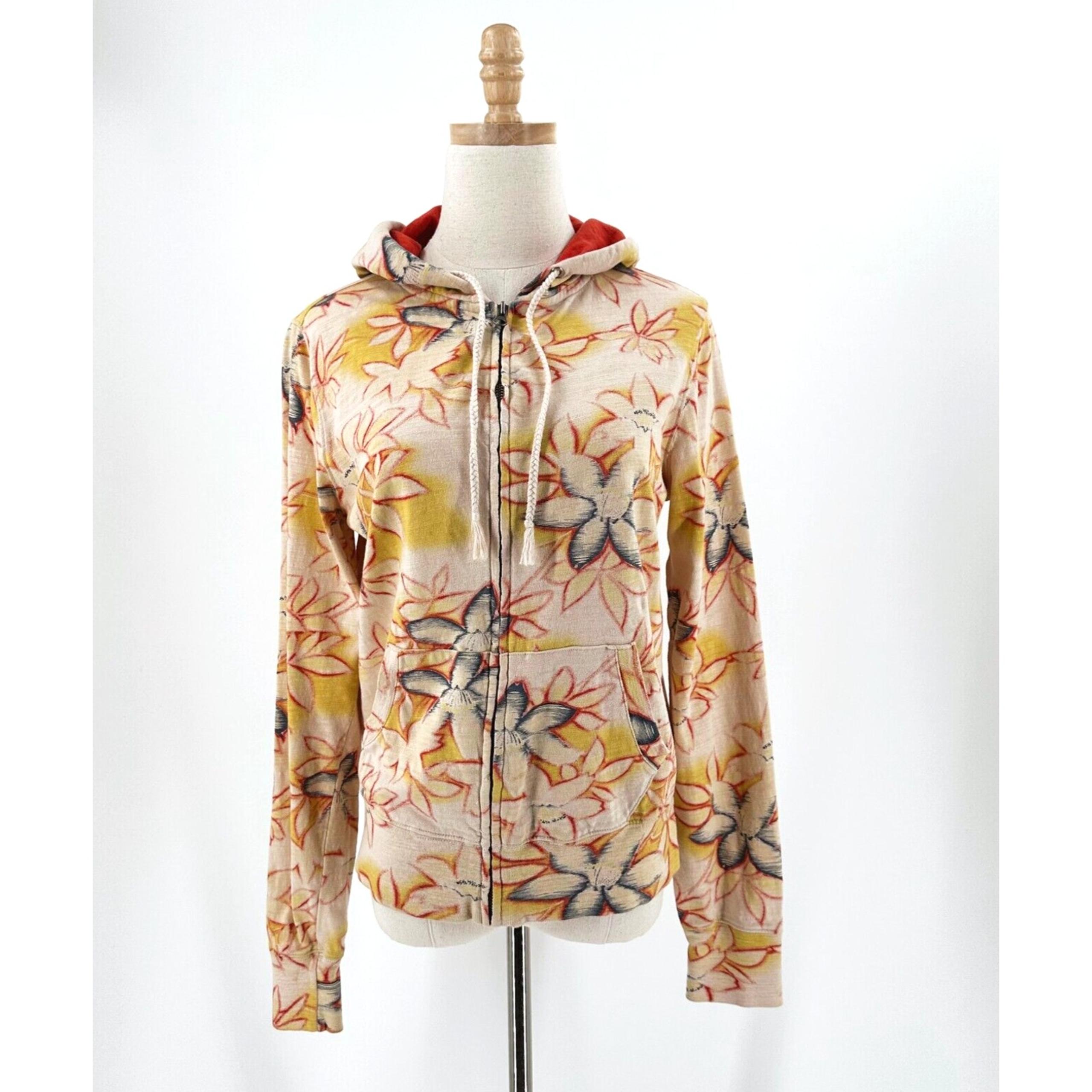 Vintage Y2K Lucky Brand All Over Print Zip Up Hoodie Medium Lightweight Floral