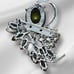 Vintage Green Speckled Art Glass Rhinestone Pin Brooch Silver tone VTG Estate