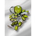 Vintage Green Speckled Art Glass Rhinestone Pin Brooch Silver tone VTG Estate