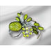 Vintage Green Speckled Art Glass Rhinestone Pin Brooch Silver tone VTG Estate