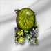 Vintage Green Speckled Art Glass Rhinestone Pin Brooch Silver tone VTG Estate