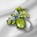 Vintage Green Speckled Art Glass Rhinestone Pin Brooch Silver tone VTG Estate