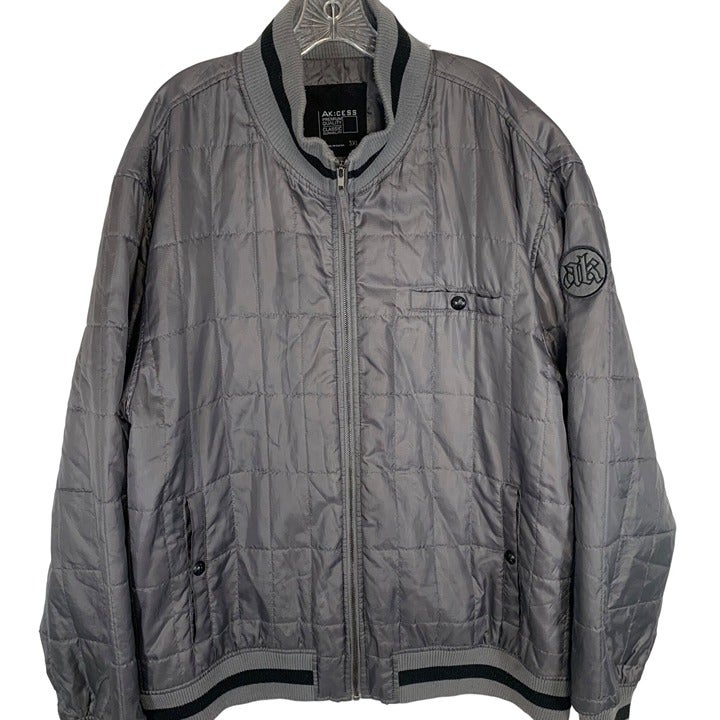 VTG AK:Cess Mens Quilted Puffer Bomber Jacket Size 3XL Dark Grey Nylon Retro Ban