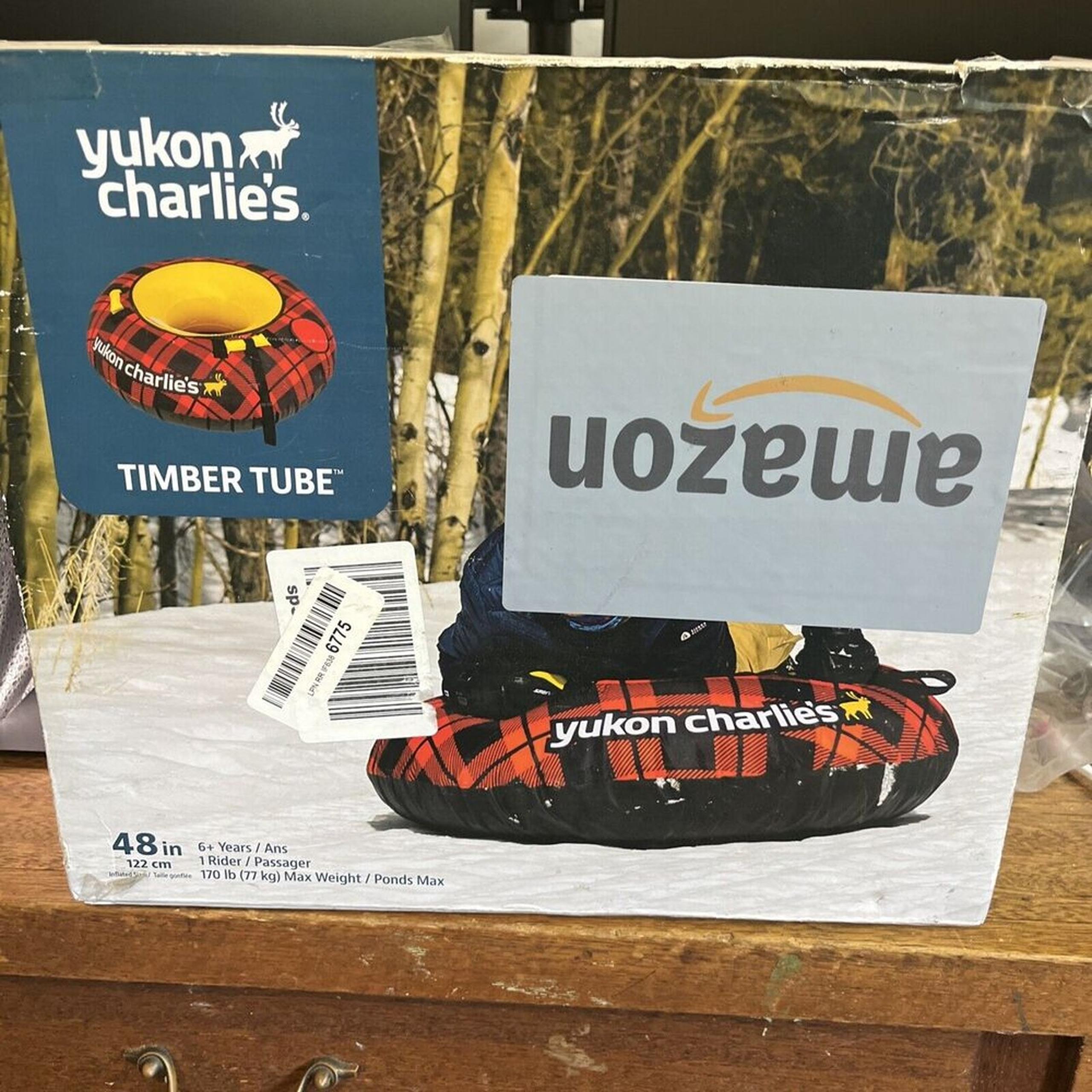 Yukon Charlie's Timber Tube Snow Sled with Durable Fabric Shell Red Plaid