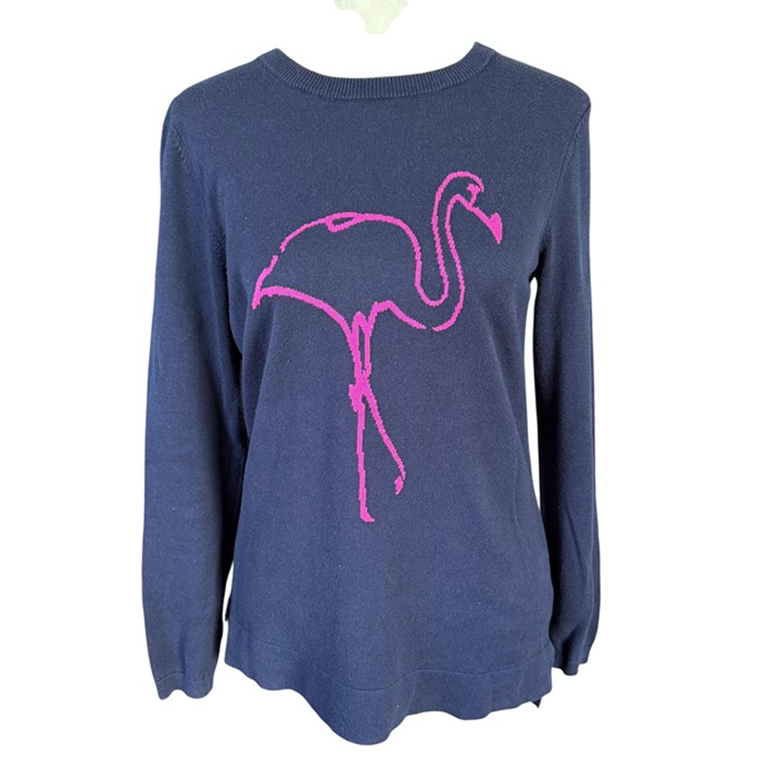 Crown & Ivy navy blue long sleeve crewneck stretchy pullover flamingo top XS