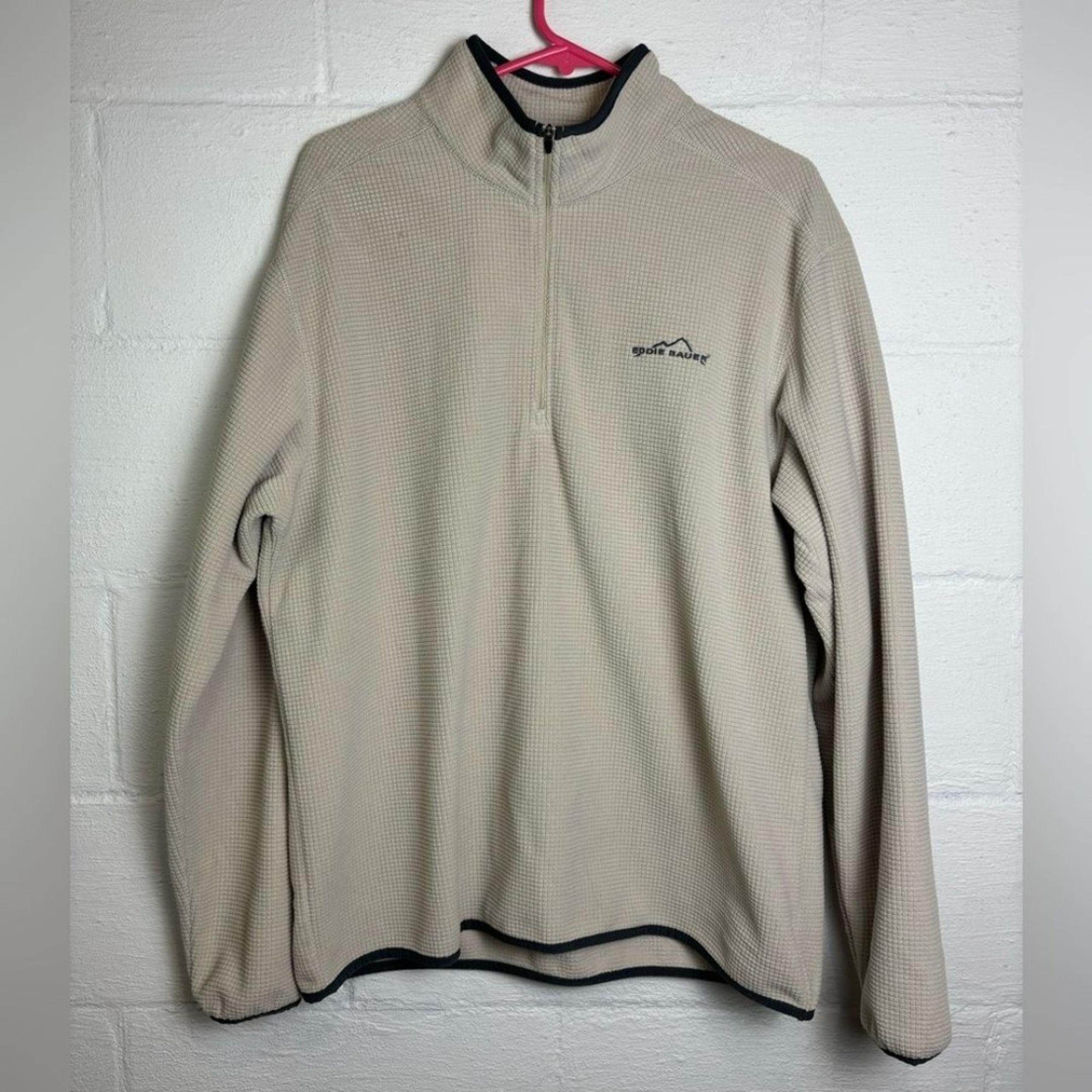 Eddie Bauer Men’s Beige Quarter Zip Casual Fall Pullover Sweatshirt Size Large
