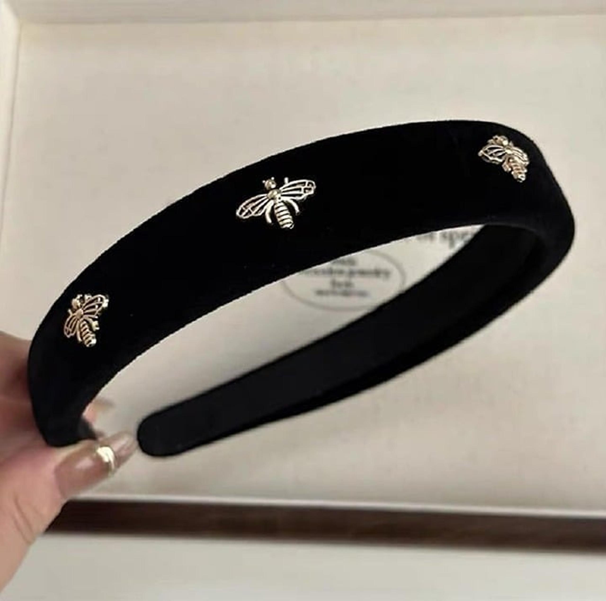 Black Velvet White Pearl Cute Designer Headband for Women
