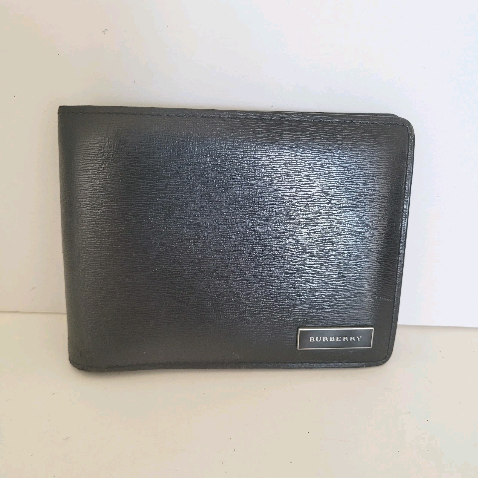 Burberry Wallet Black Bifold Card Bill Holder Leather Compact Leather Logo