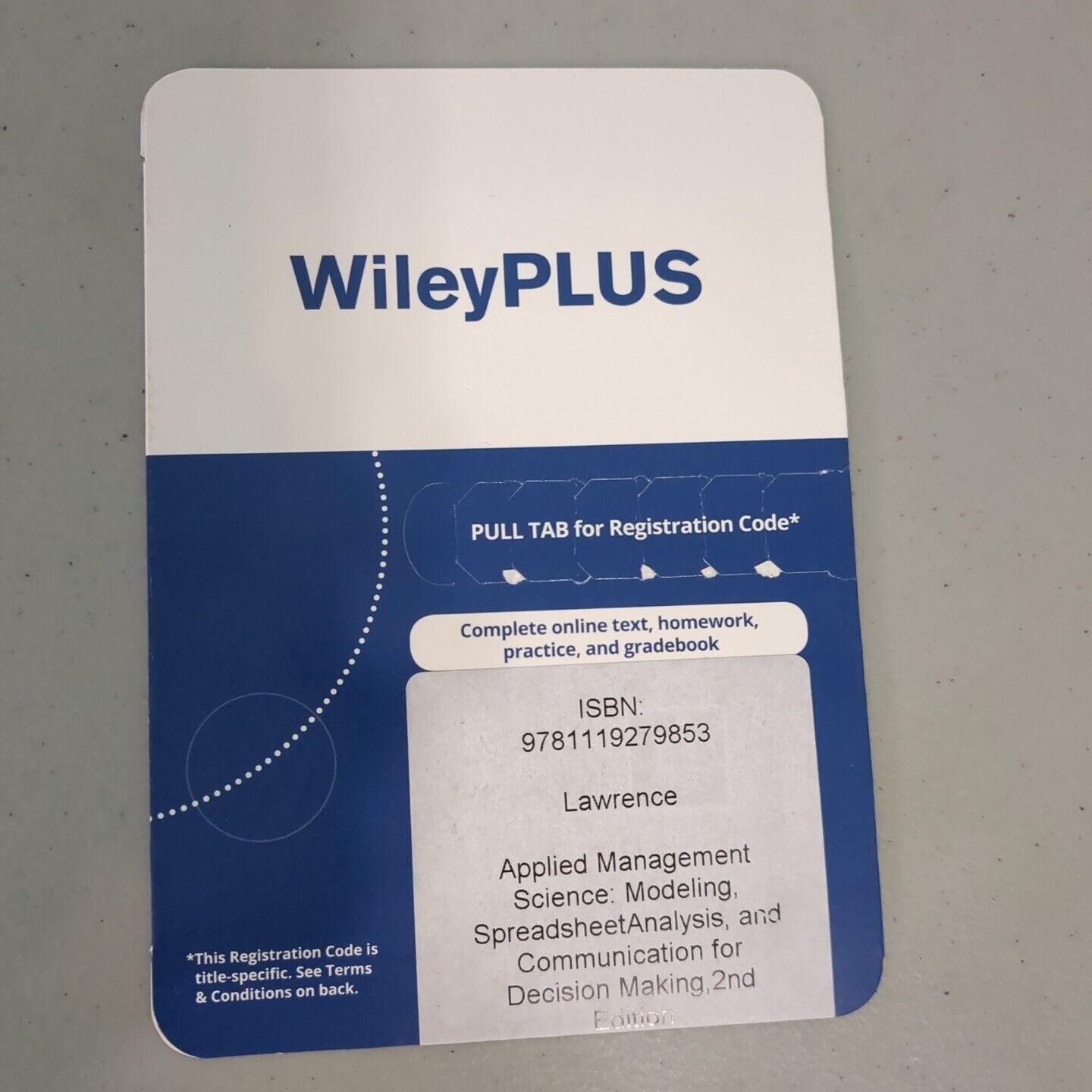 Wiley PLUS Code Applied Management Science Lawrence 2nd Edition 9781119279853