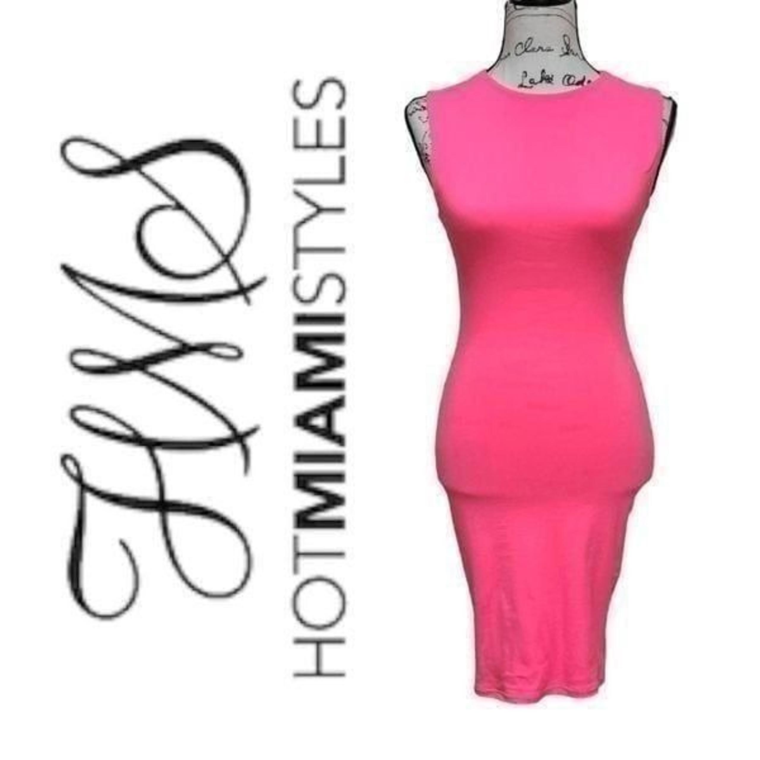 HOT MIAMI STYLES Neon Pink Sleeveless Bodycon Perfect Fit Dress SIZE XS