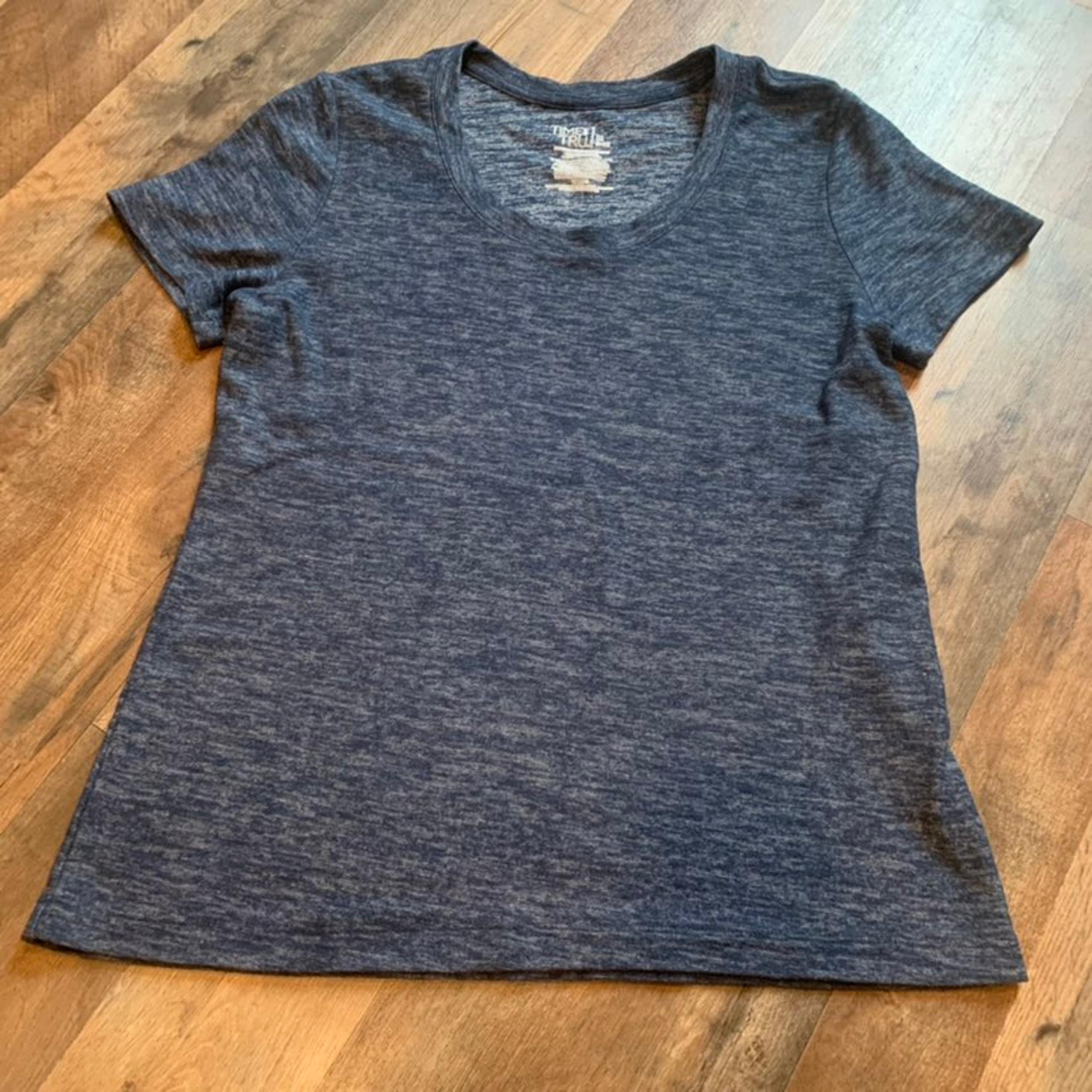 Time & Tru Marled Blue Short Sleeve Athletic Top