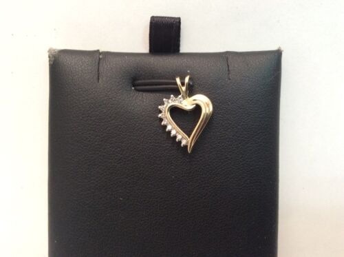LADIES 14K REAL SOLID GOLD REAL DIAMOND HEART CHARM PENDANT 1.5GR .15CT