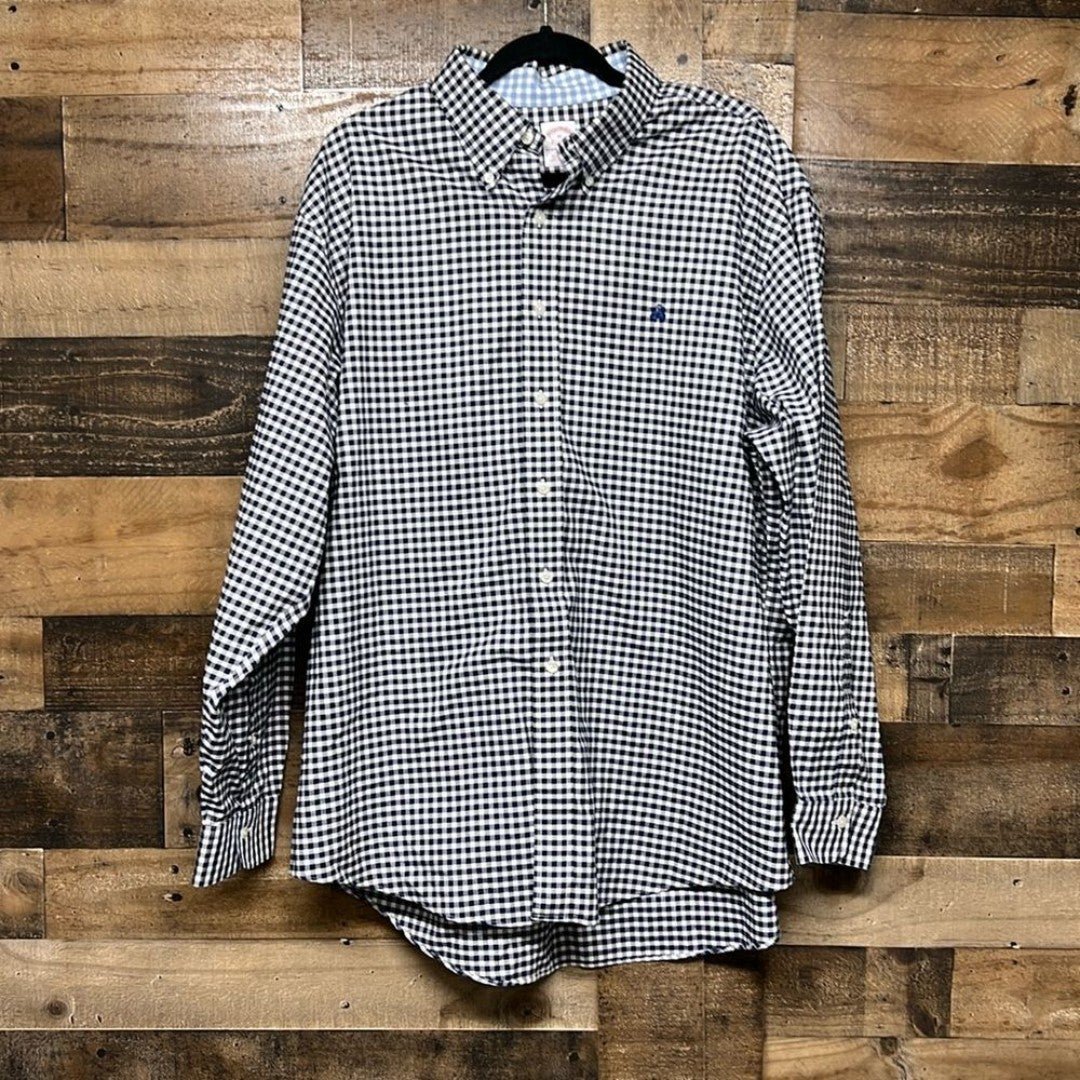 Brooks Brothers Blue & White Plaid Long Sleeve Button Down Shirt Men's Size XL
