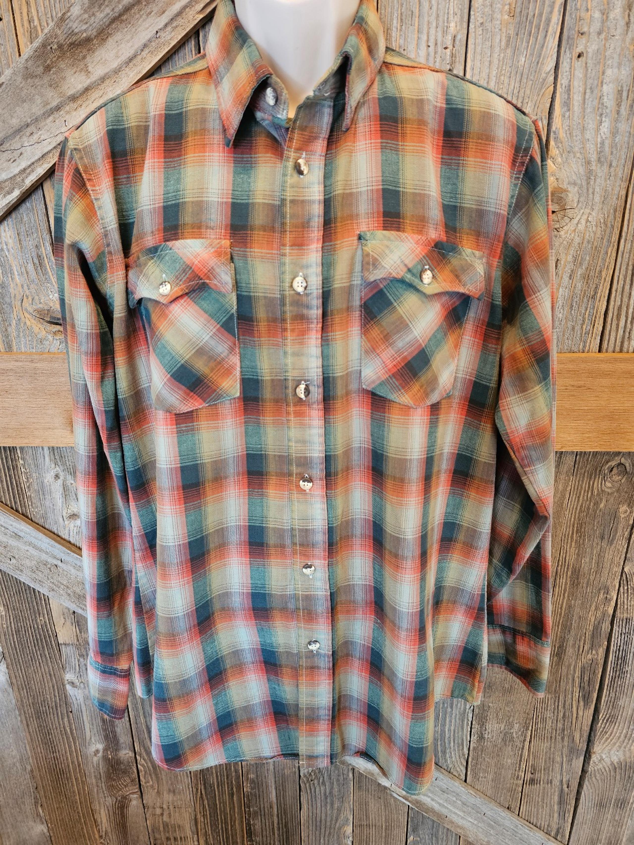 JC Penney plain pockets vintage 90s button up shirt bright plaid XL TALL ^