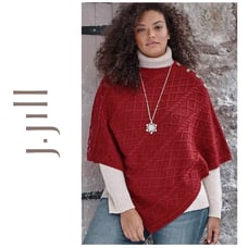 NWT J. Jill Sz XL-3X Cayenne Red Cable Chunky Knit Bias Cut Poncho Button Detail