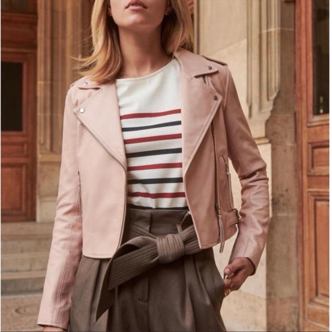 Sézane RARE NWOT Zig Jacket in Rosy Beige Leather Size 40/US 8