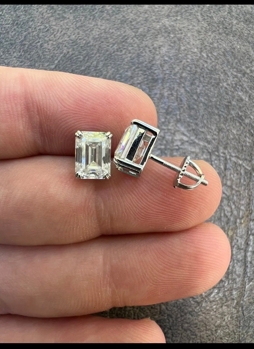 4ct Moissanite Studs Emerald Cut Earrings 925 Sterling Silver GRA Certificate