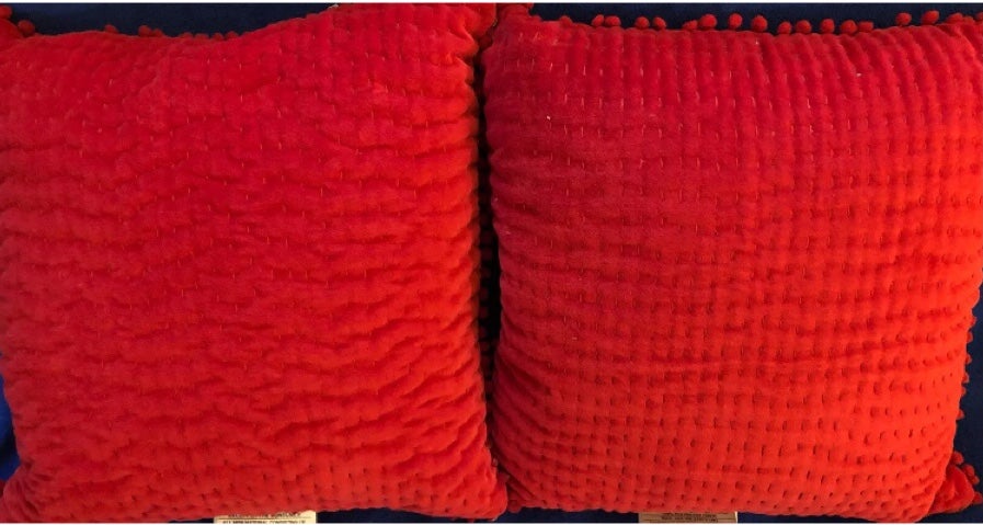 Set of 2 Opalhouse Red Toss Pillows Square 18 in. Mini Poms Christmas Valentines