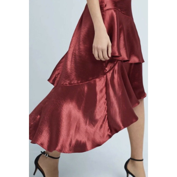 Anthropologie Moulinette Soeurs Womens XS Red Satin Tiered Ruffle Maxi Skirt