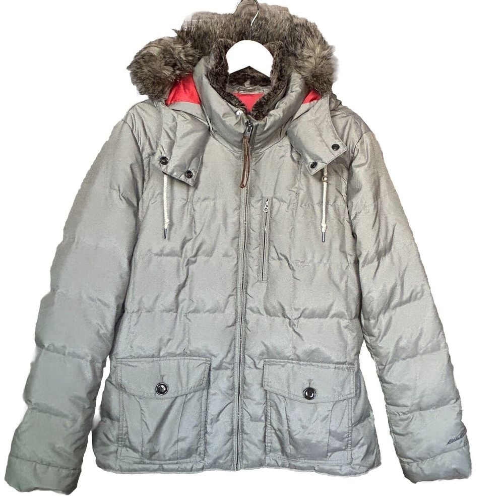 Eddie Bauer Down Puffer Jacket Womens XXL 2XL Taupe Yukon Removable Hood Ski