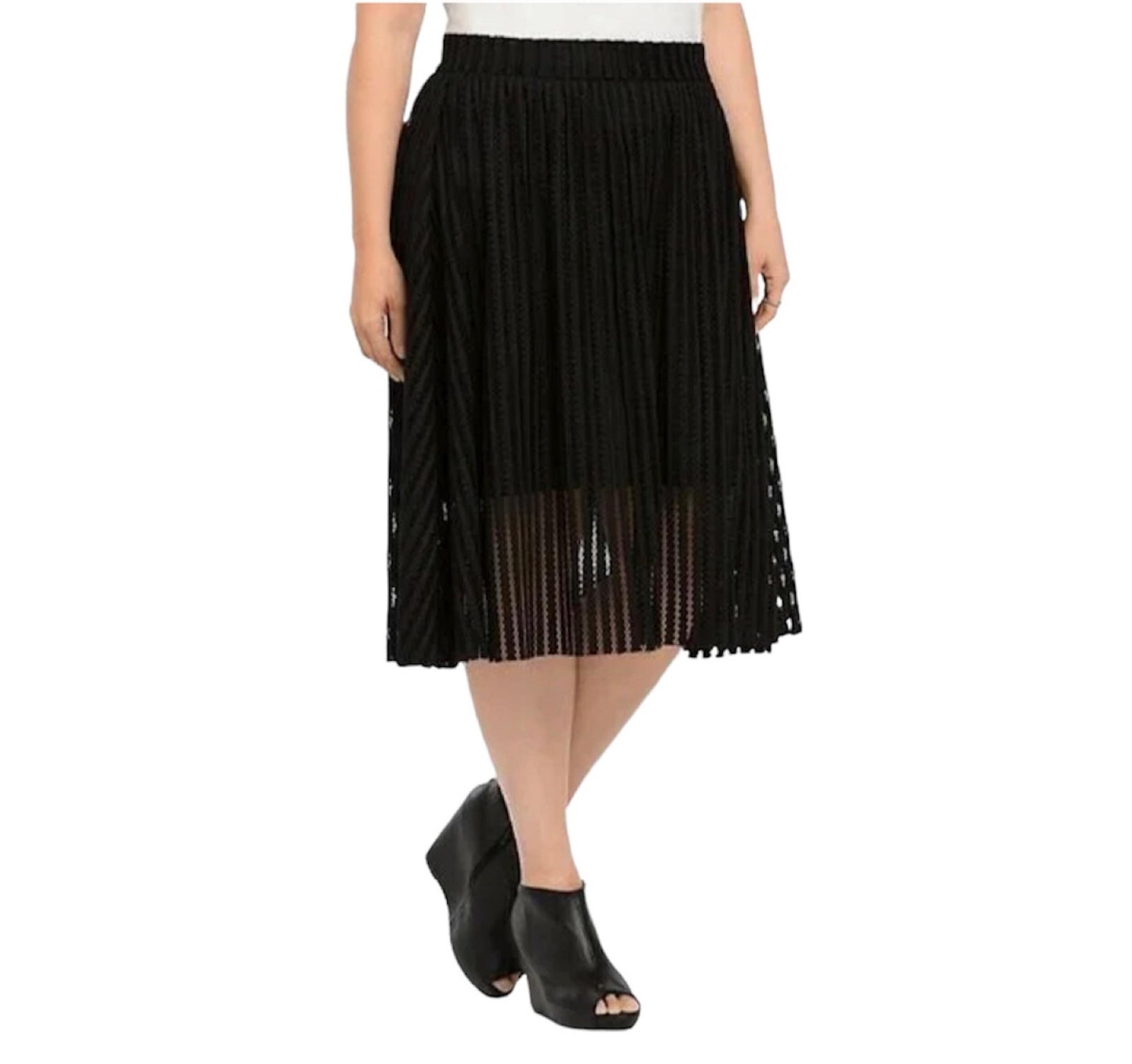 Torrid Mesh Black Pleated Midi Skirt