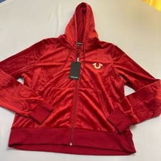 NWT True Religion Red Dahlia Classic Velour Zip Hoodie Size XL New