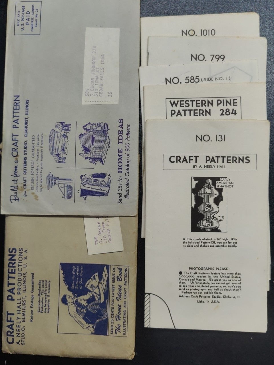 VTG 1940-50 Neely Hall Craft Patterns 131 284 585 799 1010 1124 Newsletter 14-2