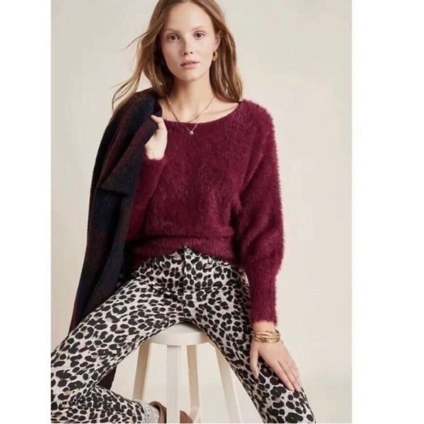 BY ANTHROPOLOGIE | Eyelash Ember Dolman Sleeve Sweater Maroon Women’s Size M