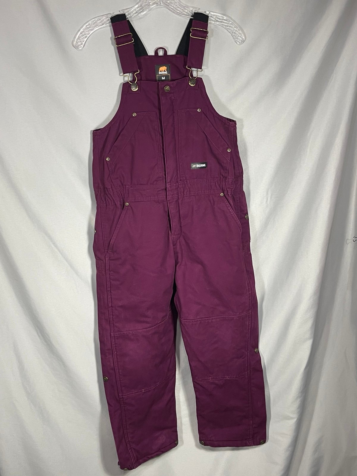 Berne Youth Snow Bib Overalls Purple Quilted Winter Insulated Work Cargo Size M