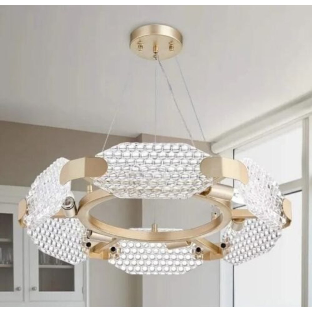 TZOE Crystal Pendant Light Modern Chandelier 6-Light Round Gold Gorgeous Elegant