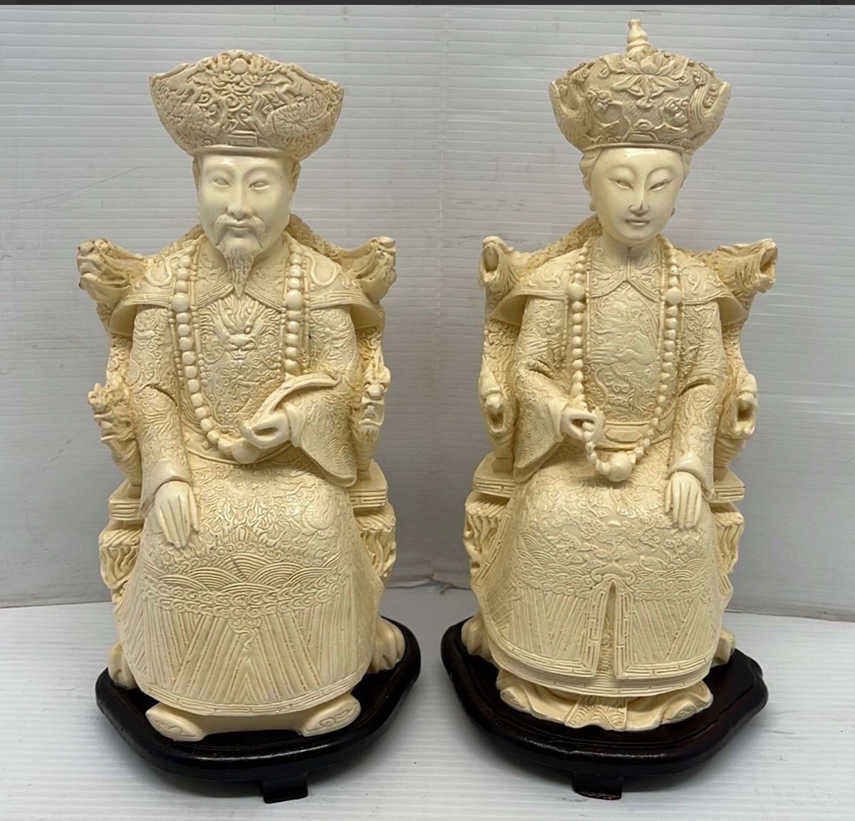 Vintage Set of 2 Emperor and Empress Hand Carved Resin