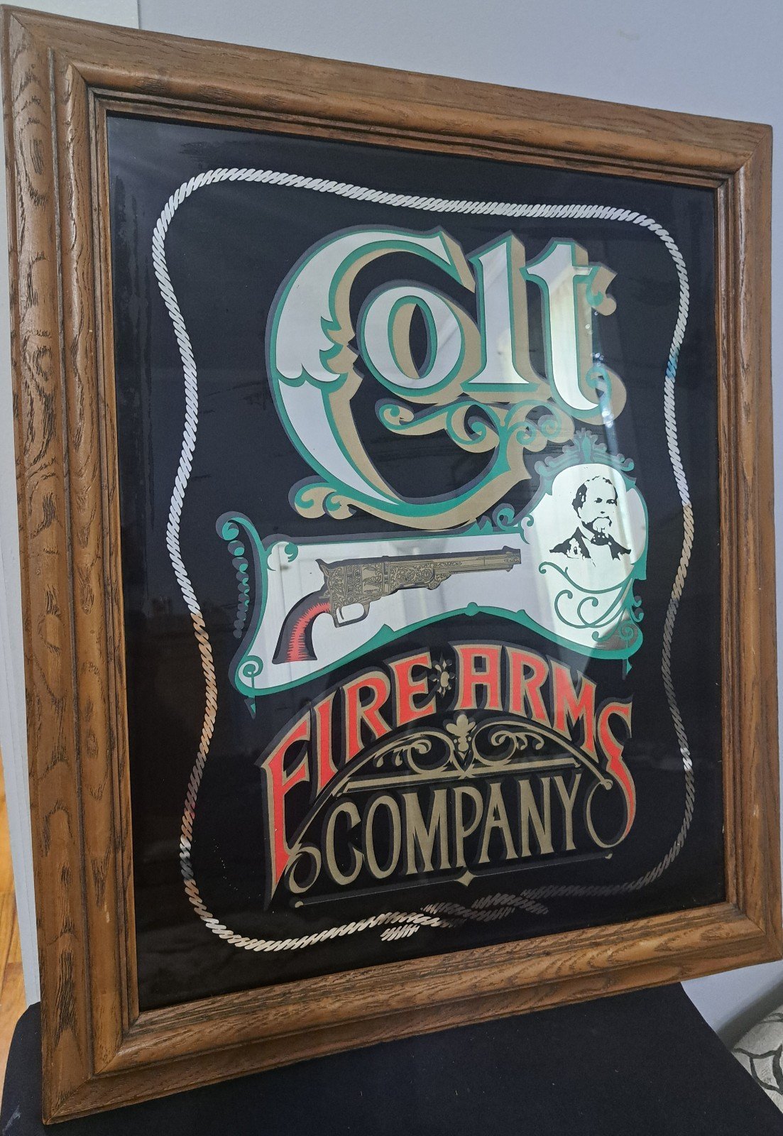 Vintage Colt Firearms Framed Mirrored Glass Sign