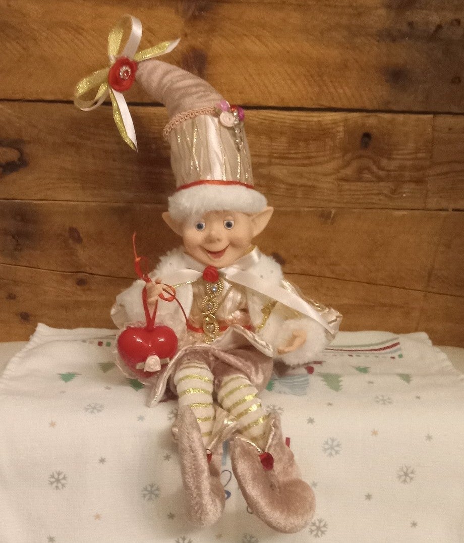 Vintage style posable bendable valentine's elf pixie shelf sitter doll embellish
