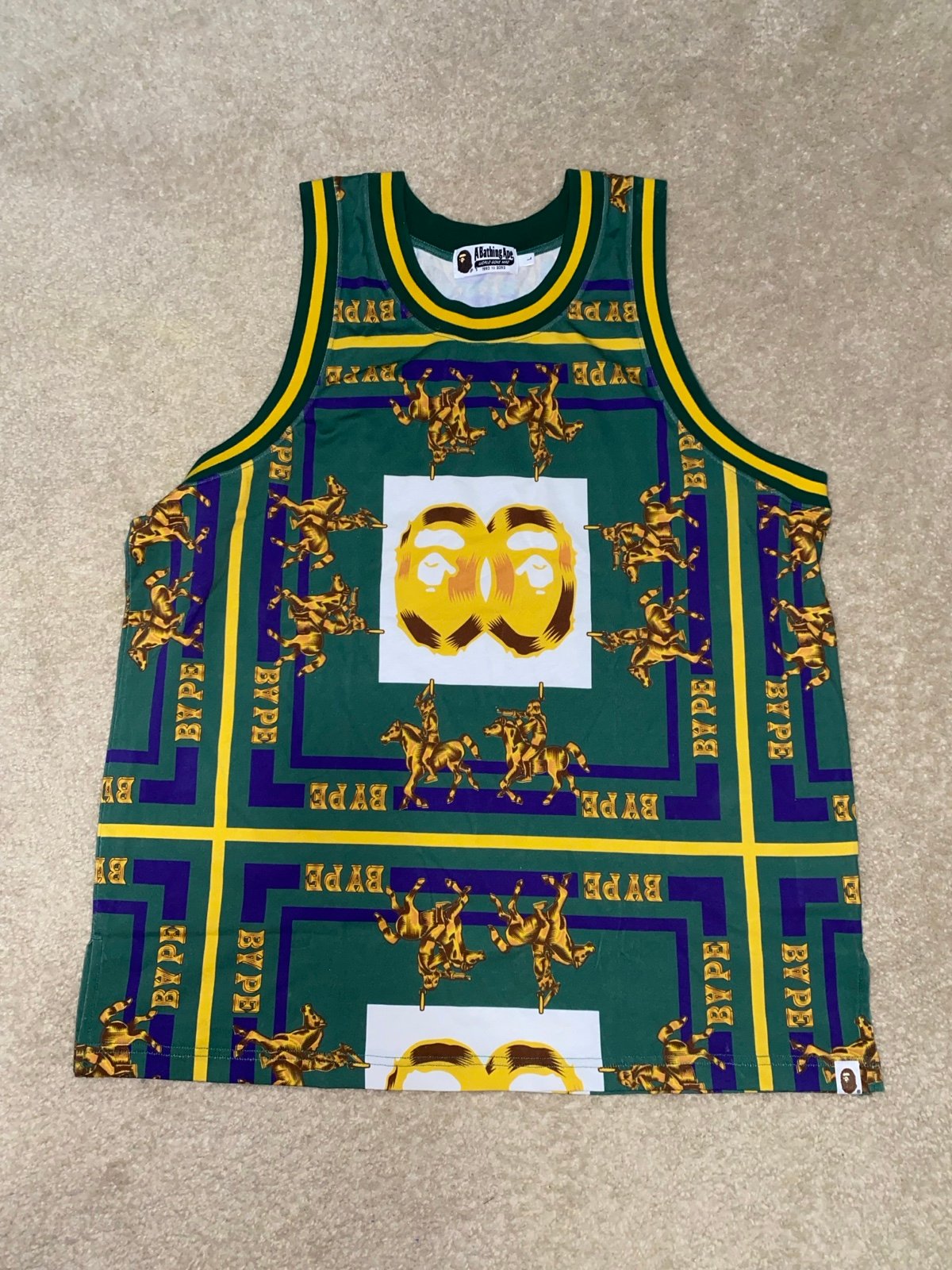 Size Large - A Bathing Ape BAPE Green & Gold Double Ape Head Tank Top NEW