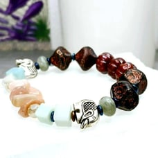 Boho Chic Czech Glass & Crystal Elephant Beaded Stretch Bracelet 7 Stackable