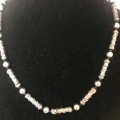 Sterling silver Israeli silver tubes silver and jet bead necklace
