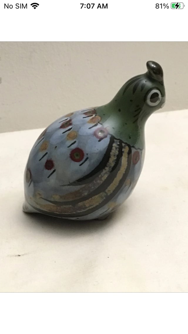 Marked El Palomar Ken Edwards Blue Quail Mexican Pottery Tonala Approx 5 Inches